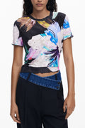 DESIGUAL T-SHIRT MANICHE CORTE DONNA NERO