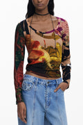 DESIGUAL T-SHIRT MANICHE LUNGHE DONNA MARRONE